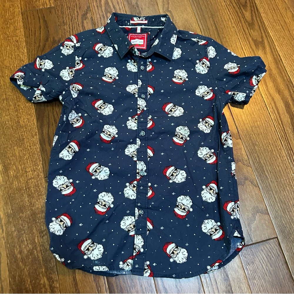 *CLEARANCE* Denim & Flower Navy Blue Santa Print Shirt- size 9/10